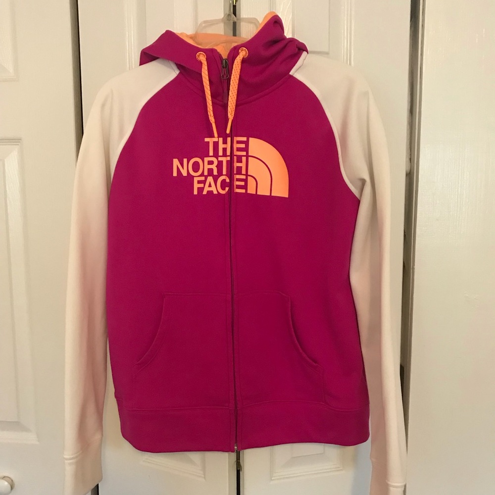Pink/ White North Face Zip Up Hoodie